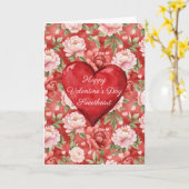 Romantische Rode Hart Roze Bloemige Valentijnsdag Kaart (Gele Bloem)