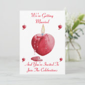 Romantische rode hart vormige kaars voor bruiloft kaart (Staand voorkant)