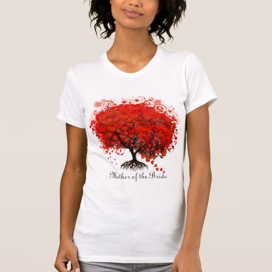 Romantische Rode Hartblad Boom Bruiloft T-shirt (Voorkant)