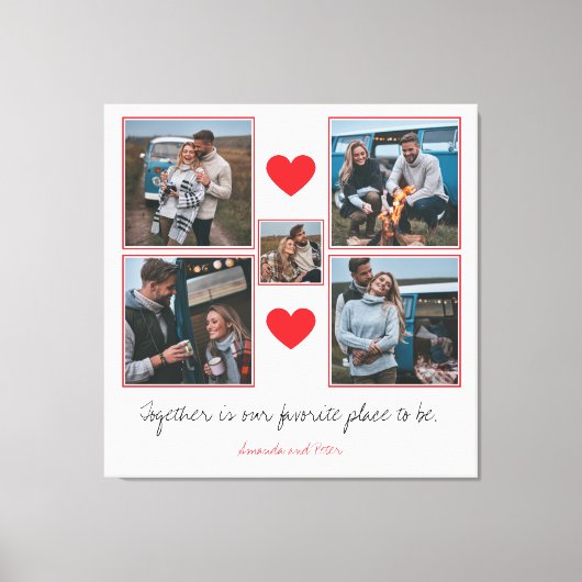 Romantische rode harten koppel fotocollage canvas afdruk (Voorkant)