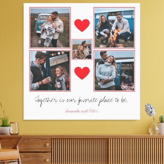 Romantische rode harten koppel fotocollage canvas afdruk (Insitu (Woonkamer))
