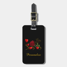Romantische Rode Harten & Rode Roos Maatwerk Bagagelabel