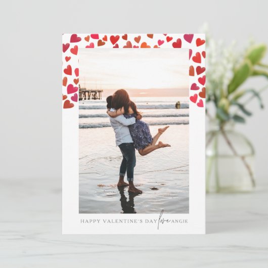 Romantische Rode Harten Valentijnsdag Fotokaart Kaart (Staand voorkant)