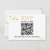 Romantische Rode Hartjes QR Code Trouw RSVP Kaart (Voorkant)