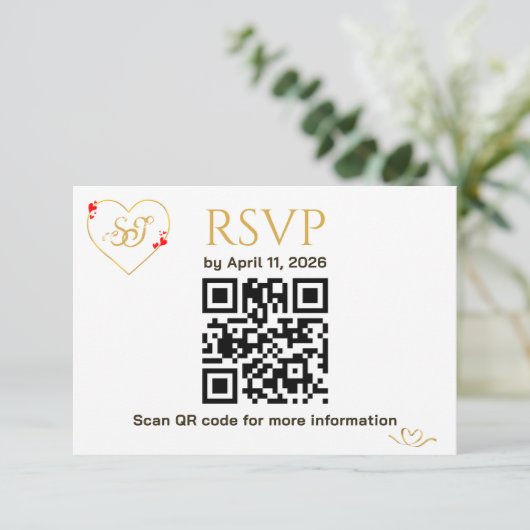 Romantische Rode Hartjes QR Code Trouw RSVP Kaart (Staand voorkant)