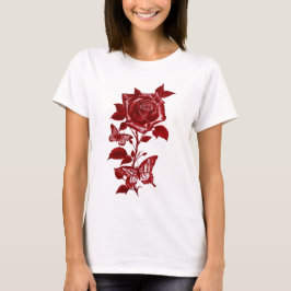 Romantische Rode Inkt Roos en Vlinders Grafische T T-shirt