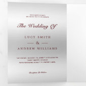 Romantische rode juweel Gem Bow QR Code Huwelijk Drieluik Uitnodiging (Binnenzijde eerst)