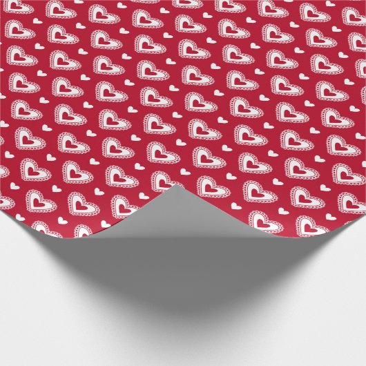 Romantische rode kant harten Valentijnsdag Patroon Cadeaupapier (Hoek)