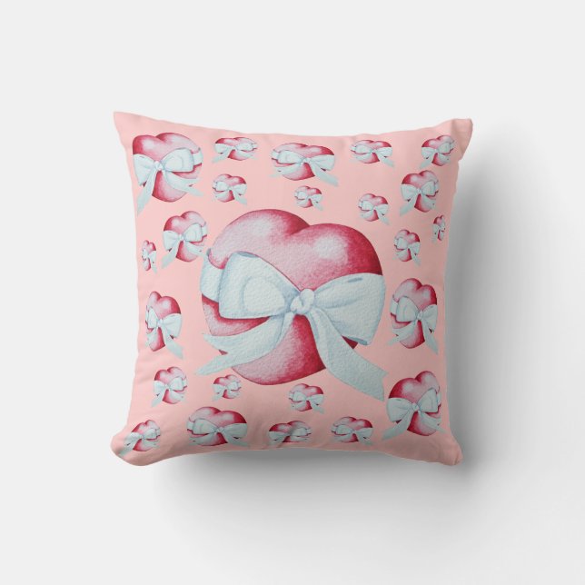 romantische rode liefde hart en witte boog kussen (Voorkant)