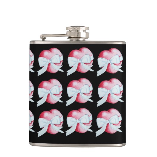 romantische rode liefde hart witte boeg heupfles (Voorkant)