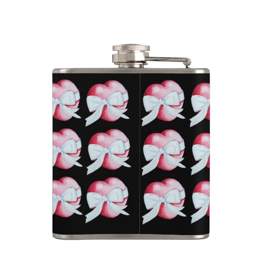 romantische rode liefde hart witte boeg heupfles (Achterkant)