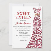 Romantische Rode Liefdeshartjurk Sweet 16 Uitnodig Kaart (Voorkant)