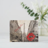 romantische Rode lippen Kus Ik hou van eiffeltoren Briefkaart (Staand voorkant)