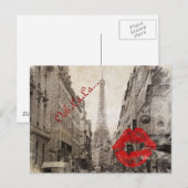 romantische Rode lippen Kus Ik hou van eiffeltoren Briefkaart (Voorkant / Achterkant)