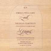 Romantische rode monogram bruiloft acryl uitnodigingen (Voorkant)