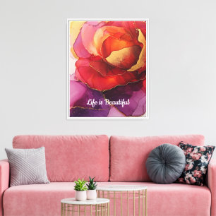Romantische rode perzik Roos Bloemen Mooi Canvas Afdruk