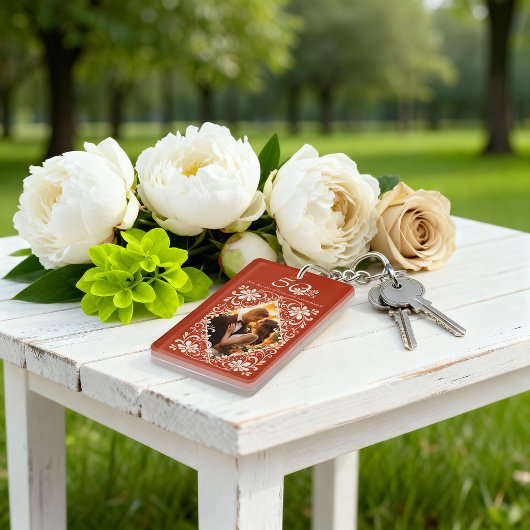 Romantische rode roest 50e Jubileum Foto Sleutelha Sleutelhanger