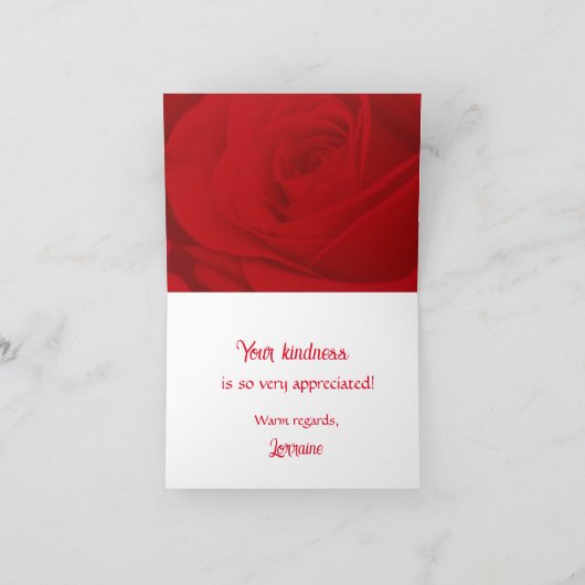 Romantische rode roos bedankkaart (Binnen)