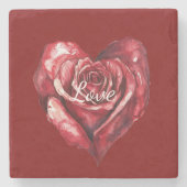 Romantische rode roos bloem hart bruiloft stenen onderzetter (Voorkant)