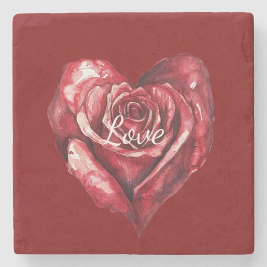 Romantische rode roos bloem hart bruiloft stenen onderzetter (Voorkant)