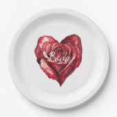 Romantische Rode Roos Bloemen Hart Huwelijk Papieren Bordje (Voorkant)