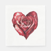 Romantische Rode Roos Bloemen Hart Huwelijk Servet (Voorkant)