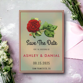 Romantische rode roos bloemenbruiloft save the dat kaart