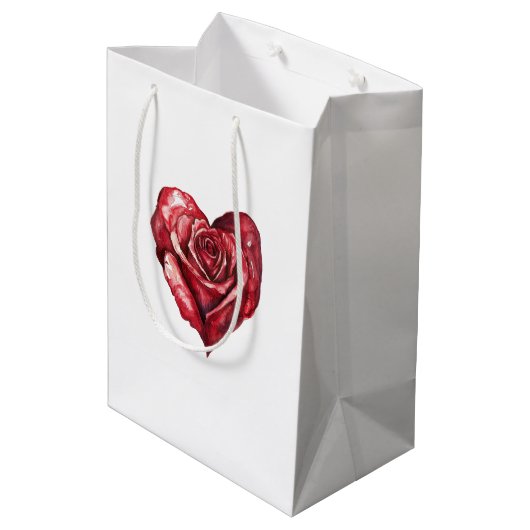 Romantische rode roos bloemenhart medium cadeauzakje (Achterkant Gekanteld)