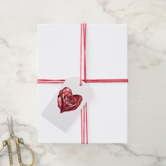 Romantische Rode Roos Bloemhart Cadeaulabel (Met Touw)