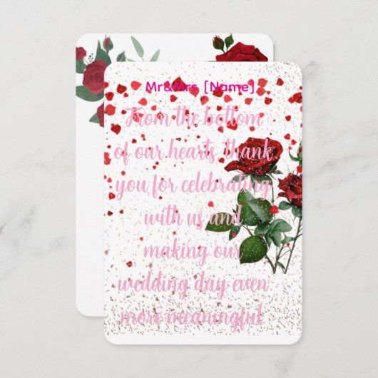 Romantische rode roos bruiloft bedankkaart | elega (Voorkant / Achterkant)