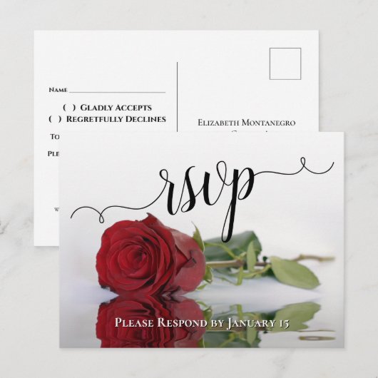 Romantische rode roos bruiloft RSVP Briefkaart (Voorkant / Achterkant)