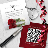 Romantische Rode Roos Bruiloft RSVP QR Code Informatiekaartje