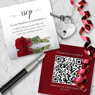 Romantische Rode Roos Bruiloft RSVP QR Code Informatiekaartje