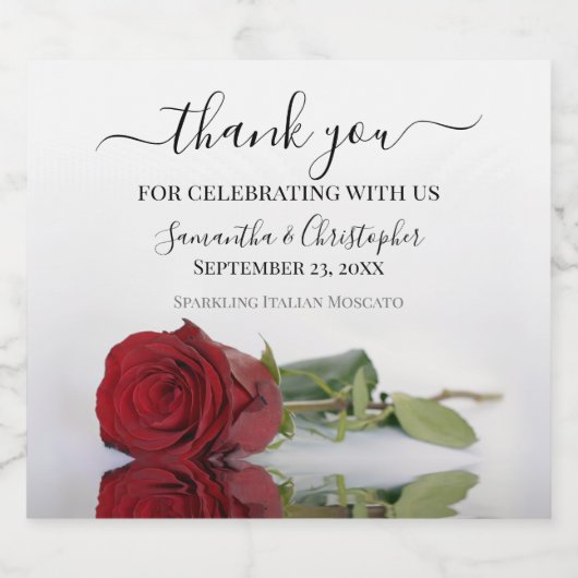 Romantische rode roos dank u bruiloft sparkling wijnetiket (Enkel label)