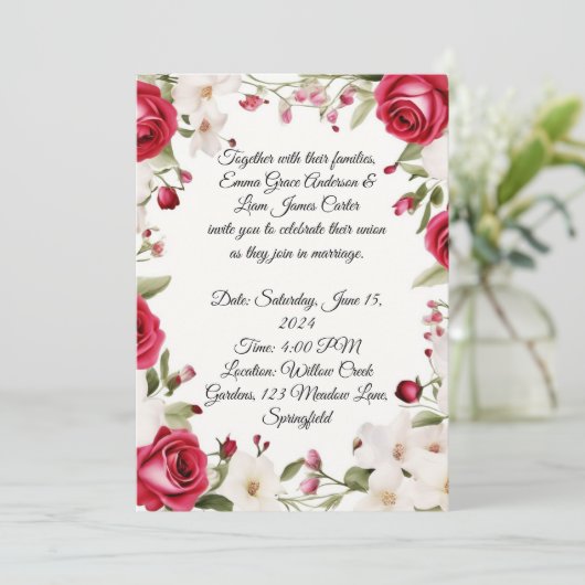 Romantische rode roos en lelie van de vallei bruil kaart (Staand voorkant)