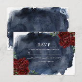 Romantische Rode Roos en marineslag Waterverf brui RSVP Kaartje (Voorkant / Achterkant)