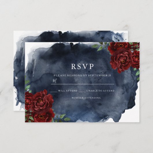 Romantische Rode Roos en marineslag Waterverf brui RSVP Kaartje (Voorkant / Achterkant)