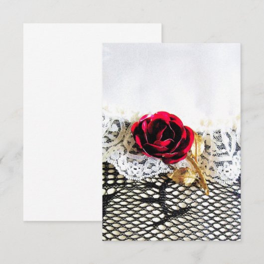 Romantische rode roos en witte kant (Voorkant / Achterkant)