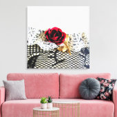 Romantische rode roos en witte kant canvas afdruk (Insitu (Woonkamer))