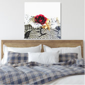 Romantische rode roos en witte kant canvas afdruk (Insitu (Slaapkamer))