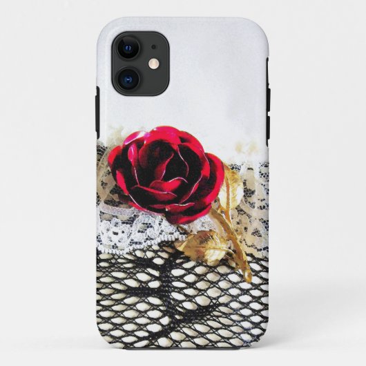 Romantische rode roos en witte kant Case-Mate iPhone case (Achterkant)