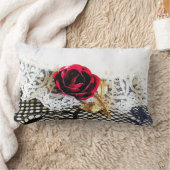 Romantische rode roos en witte kant kussen (Deken)