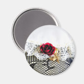 Romantische rode roos en witte kant magneet (Voorkant / Achterkant)