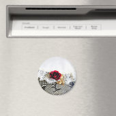 Romantische rode roos en witte kant magneet (Insitu (Vaatwasser))