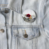 Romantische rode roos en witte kant ronde button 5,7 cm (In situ)