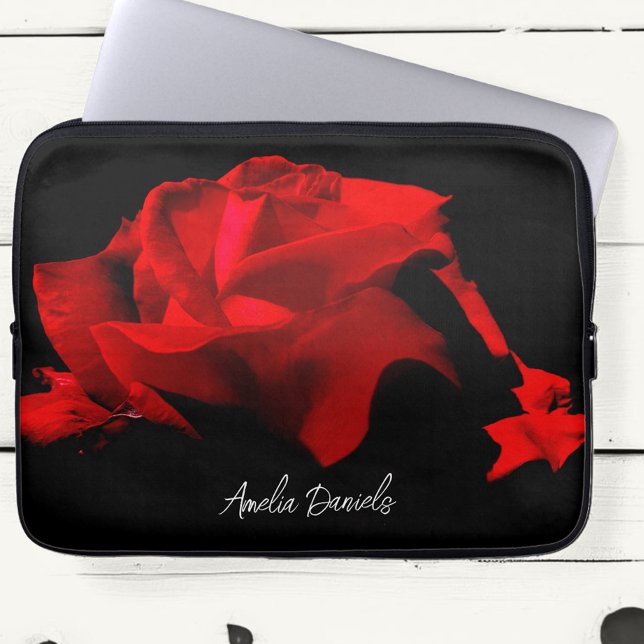 Romantische rode roos gepersonaliseerd laptop sleeve (Creator heeft geüpload)