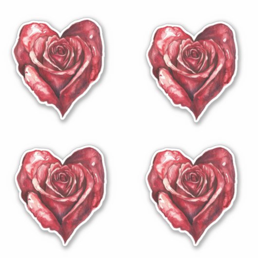 Romantische Rode Roos Hart Bloemen Sticker (Voorkant)