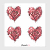 Romantische Rode Roos Hart Bloemen Sticker (Vel)