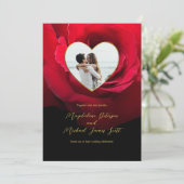 Romantische rode roos hart foto Lijst bruiloft Kaart (Staand voorkant)