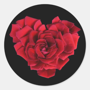 Romantische Rode Roos Hart op Zwart Ronde Sticker